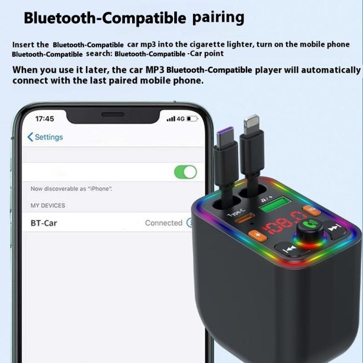 Y6 Retractable Cable EQ Adjustment Bluetooth FM Transmitter Car Charger MP3 Player - Bluetooth Car Kits by buy2fix | Online Shopping UK | buy2fix