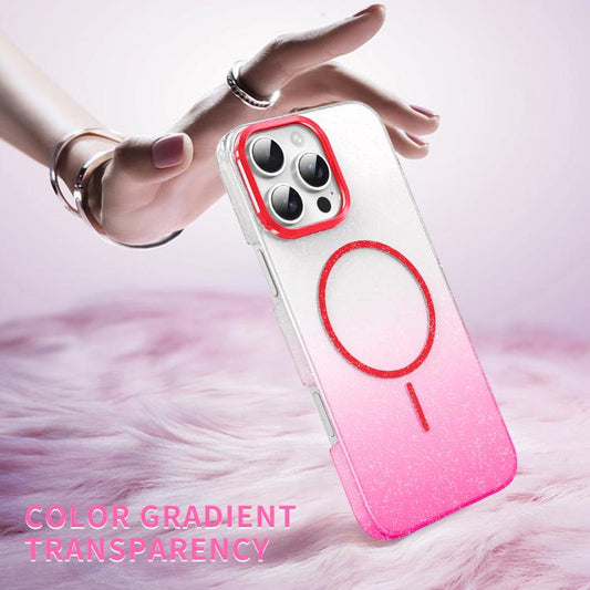 For iPhone 17 Gold Diamond Glitter Gradient MagSafe Shockproof Phone Case(Red) - iPhone 17 Cases by buy2fix | Online Shopping UK | buy2fix