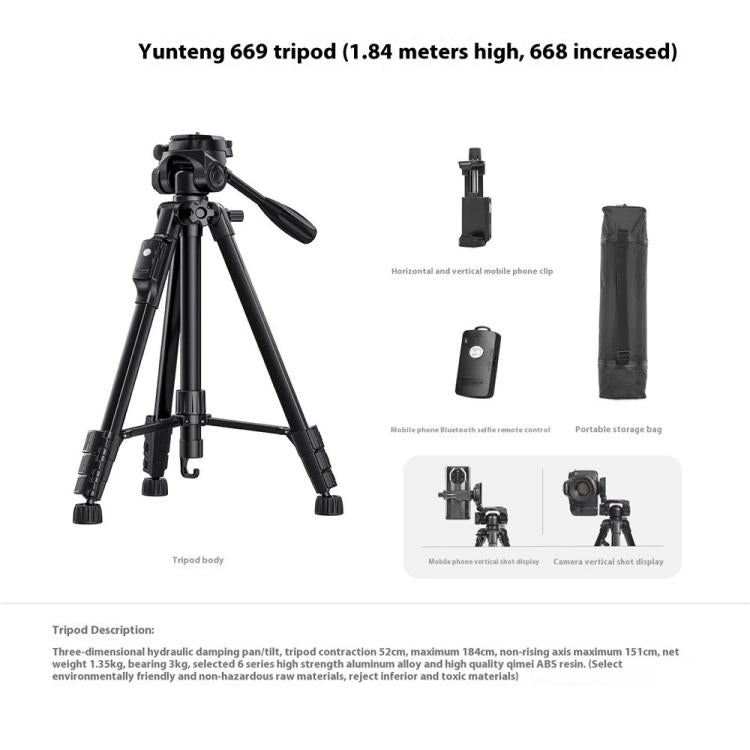 YUNTENG VCT-669 For Live Streaming Video Recording Camera Tripod Smartphone Selfie Mount - Tripods by YUNTENG | Online Shopping UK | buy2fix