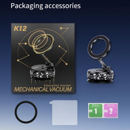 K12 Vacuum Suction Mount Foldable 360 Rotation Magnetic Car Phone Holder(Silver) - Universal Car Holders by buy2fix | Online Shopping UK | buy2fix