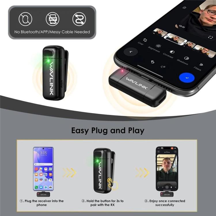 WAVLINK WS-WAJ606C1 Lavalier Noise Reduction Wireless Microphone with 8 Pin RX Receiver - Microphone by WAVLINK | Online Shopping UK | buy2fix