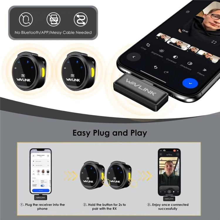 WAVLINK 608C Magnetic Lavalier Wireless Dual Microphone with 8 Pin RX Receiver - Microphone by WAVLINK | Online Shopping UK | buy2fix