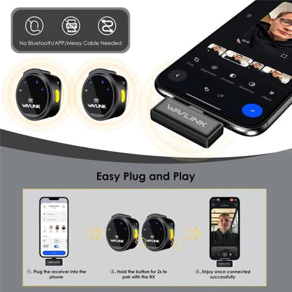 WAVLINK 608C Magnetic Lavalier Wireless Dual Microphone with 8 Pin RX Receiver - Microphone by WAVLINK | Online Shopping UK | buy2fix