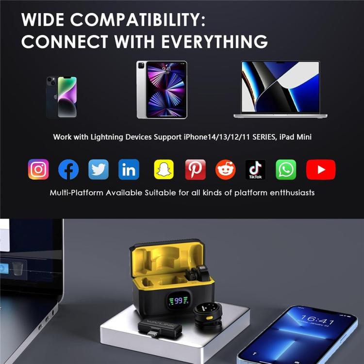 WAVLINK 608C Magnetic Lavalier Wireless Dual Microphone with 8 Pin RX Receiver - Microphone by WAVLINK | Online Shopping UK | buy2fix