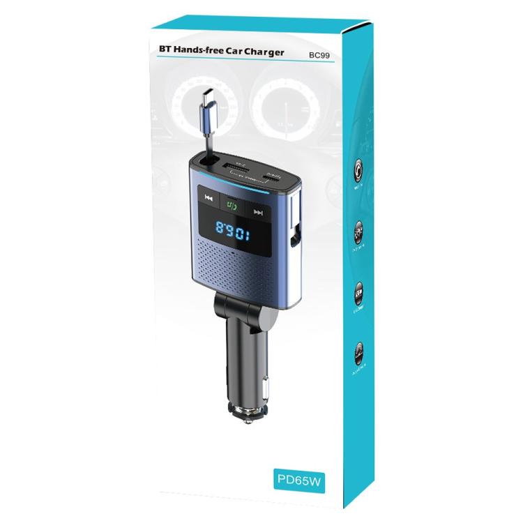 BC99 With Retractable Cable FM Transmitter PD 65W Fast Charging Laptop Phone Car Charger - Bluetooth Car Kits by buy2fix | Online Shopping UK | buy2fix