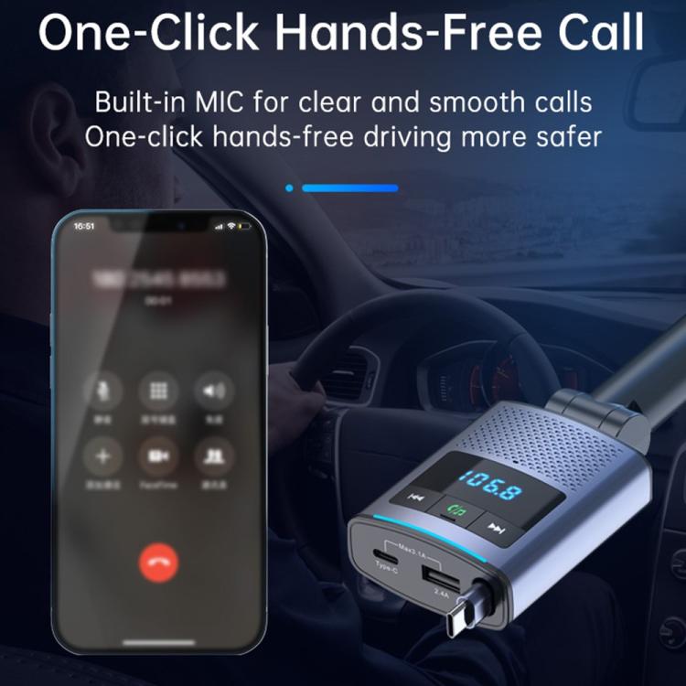 BC99 With Retractable Cable FM Transmitter PD 65W Fast Charging Laptop Phone Car Charger - Bluetooth Car Kits by buy2fix | Online Shopping UK | buy2fix