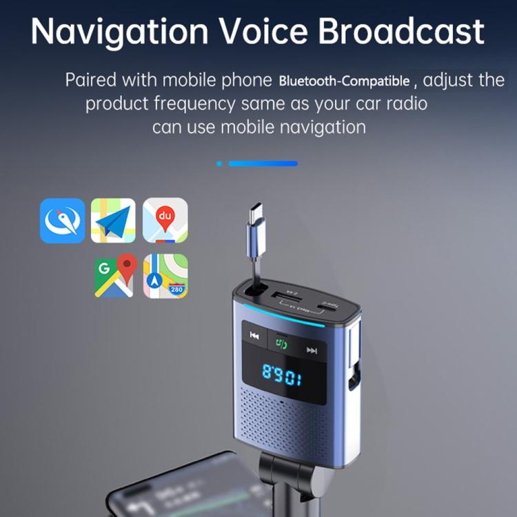 BC99 With Retractable Cable FM Transmitter PD 65W Fast Charging Laptop Phone Car Charger - Bluetooth Car Kits by buy2fix | Online Shopping UK | buy2fix