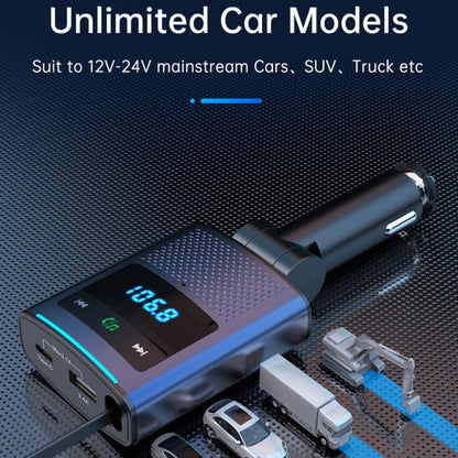 BC99 With Retractable Cable FM Transmitter PD 65W Fast Charging Laptop Phone Car Charger - Bluetooth Car Kits by buy2fix | Online Shopping UK | buy2fix