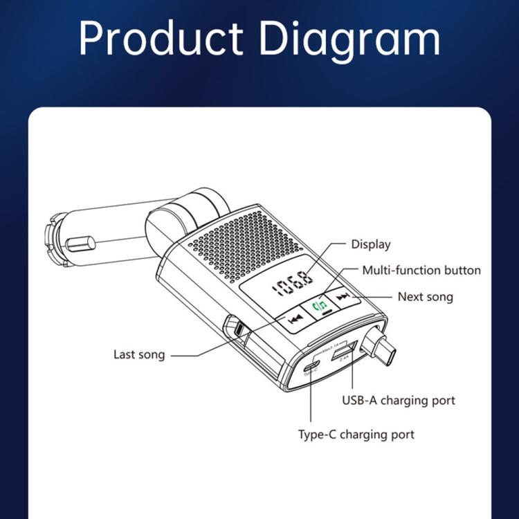 BC99 With Retractable Cable FM Transmitter PD 65W Fast Charging Laptop Phone Car Charger - Bluetooth Car Kits by buy2fix | Online Shopping UK | buy2fix