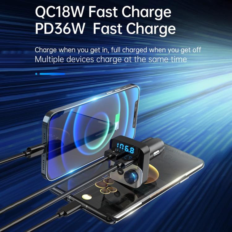 BC98 Car PD 36W Fast Charging QC3.0 Charger FM Transmitter Bluetooth 5.3 Hands-Free Call - Bluetooth Car Kits by buy2fix | Online Shopping UK | buy2fix