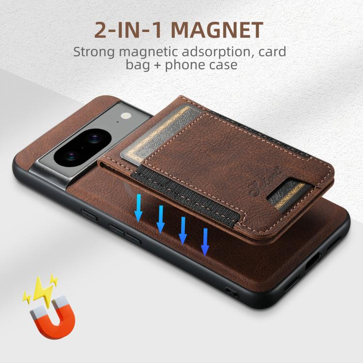 For Google Pixel 10 Suteni H17 Litchi Texture Leather Magnetic Detachable Wallet Phone Case(Brown) - Google Cases by Suteni | Online Shopping UK | buy2fix
