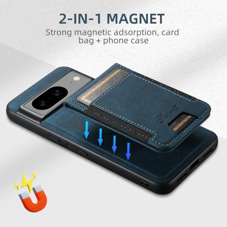 For Google Pixel 10 Pro Suteni H17 Litchi Texture Leather Magnetic Detachable Wallet Phone Case(Blue) - Google Cases by Suteni | Online Shopping UK | buy2fix