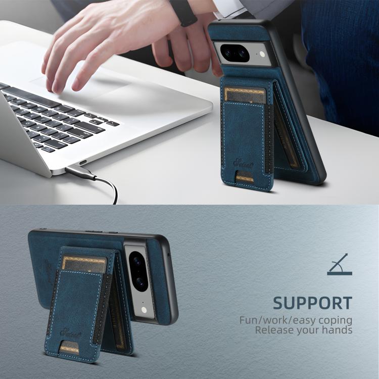 For Google Pixel 10 Pro XL Suteni H17 Litchi Texture Leather Magnetic Detachable Wallet Phone Case(Blue) - Google Cases by Suteni | Online Shopping UK | buy2fix