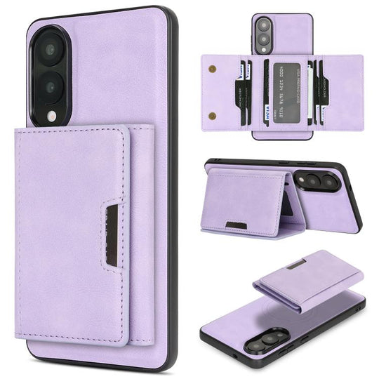 For Samsung Galaxy S25 Edge 5G Kalebol Strong Magnetic MagSafe Tri-Fold Wallet Leather Phone Case(Purple)