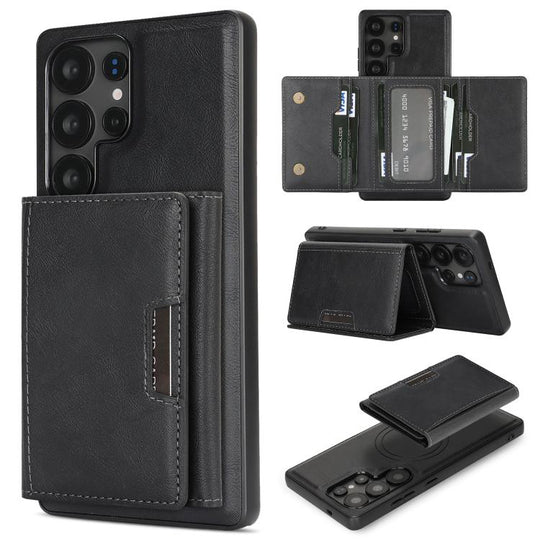 For Samsung Galaxy S24 Ultra 5G Kalebol Strong Magnetic MagSafe Tri-Fold Wallet Leather Phone Case(Black)