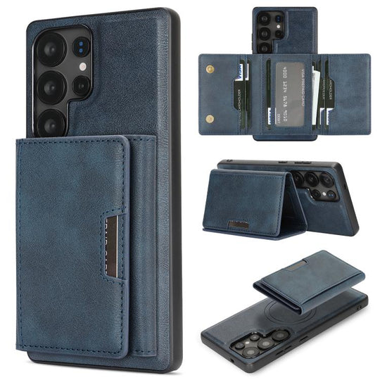 For Samsung Galaxy S24 Ultra 5G Kalebol Strong Magnetic MagSafe Tri-Fold Wallet Leather Phone Case(Blue)