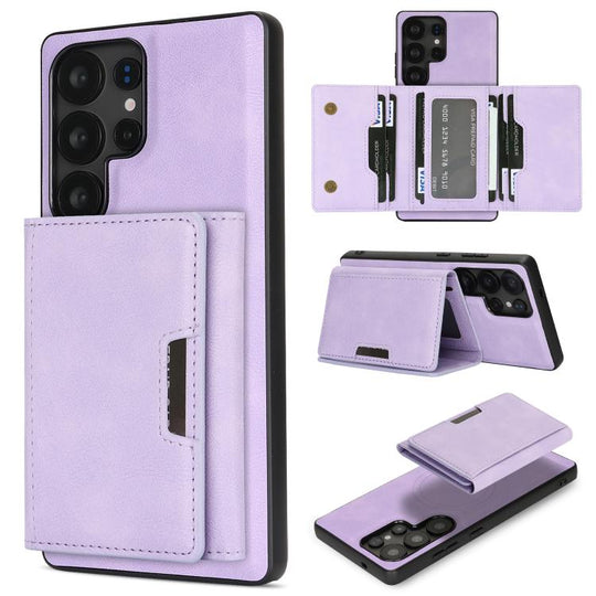For Samsung Galaxy S24 Ultra 5G Kalebol Strong Magnetic MagSafe Tri-Fold Wallet Leather Phone Case(Purple)