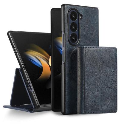 For Samsung Galaxy Z Fold7 Kalebol Strong Magnetic MagSafe Tri-Fold Wallet Leather Phone Case(Blue) - Galaxy Z Fold7 5G Cases by Kalebol | Online Shopping UK | buy2fix