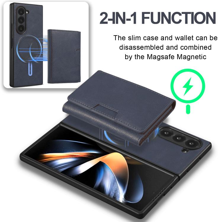 For Samsung Galaxy Z Fold7 Kalebol Strong Magnetic MagSafe Tri-Fold Wallet Leather Phone Case(Blue) - Galaxy Z Fold7 5G Cases by Kalebol | Online Shopping UK | buy2fix