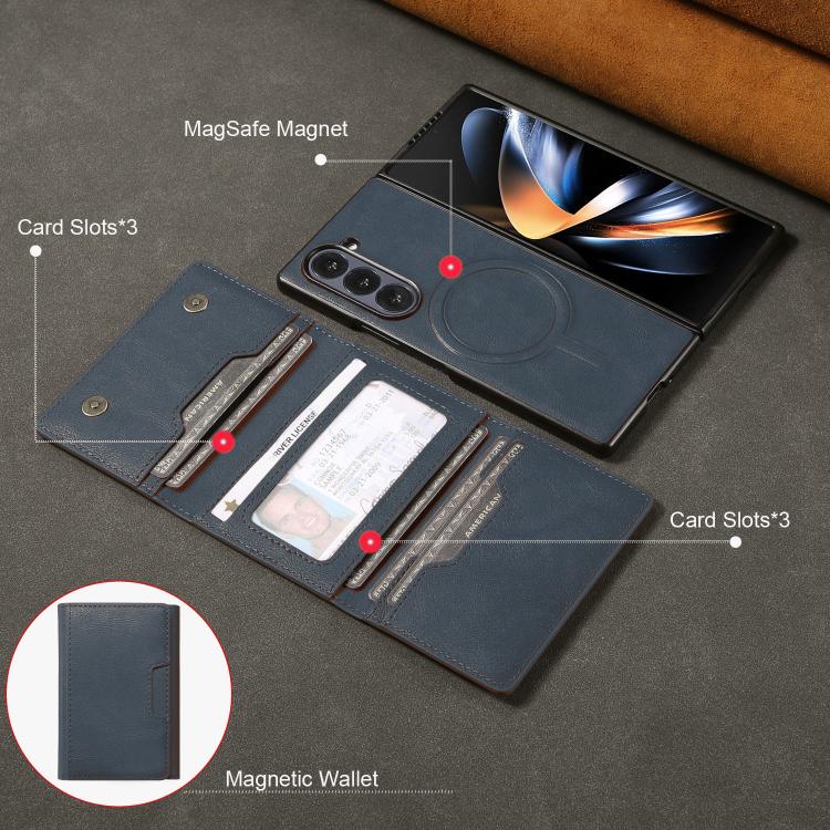 For Samsung Galaxy Z Fold7 Kalebol Strong Magnetic MagSafe Tri-Fold Wallet Leather Phone Case(Blue) - Galaxy Z Fold7 5G Cases by Kalebol | Online Shopping UK | buy2fix