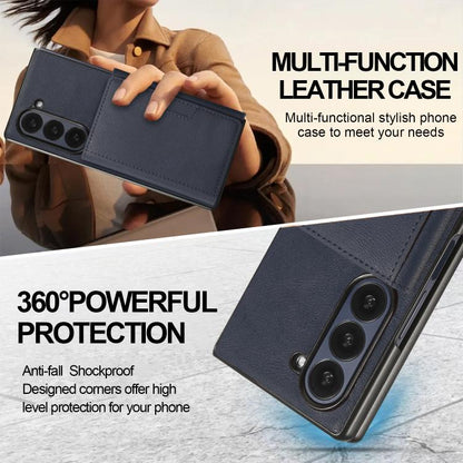 For Samsung Galaxy Z Fold7 Kalebol Strong Magnetic MagSafe Tri-Fold Wallet Leather Phone Case(Blue) - Galaxy Z Fold7 5G Cases by Kalebol | Online Shopping UK | buy2fix