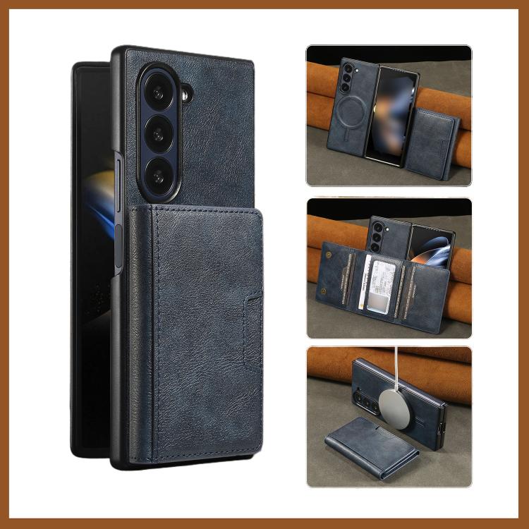 For Samsung Galaxy Z Fold7 Kalebol Strong Magnetic MagSafe Tri-Fold Wallet Leather Phone Case(Blue) - Galaxy Z Fold7 5G Cases by Kalebol | Online Shopping UK | buy2fix