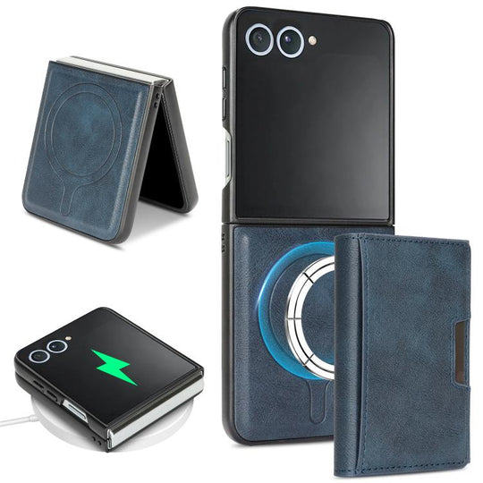 For Samsung Galaxy Z Flip7 Kalebol Strong Magnetic MagSafe Tri-Fold Wallet Leather Phone Case(Blue)
