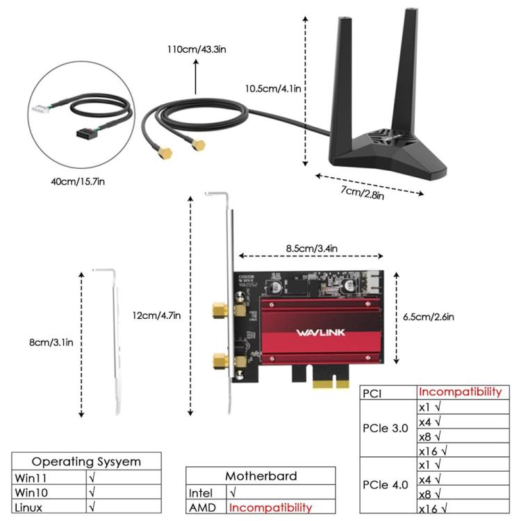 WAVLINK WN685BE3-A Tri-Band BE200 Wireless Adapter Desktop PC WiFi 7 BE8800 Pcie Card - USB Network Adapter by WAVLINK | Online Shopping UK | buy2fix