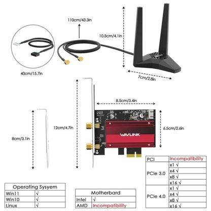 WAVLINK WN685BE3-A Tri-Band BE200 Wireless Adapter Desktop PC WiFi 7 BE8800 Pcie Card - USB Network Adapter by WAVLINK | Online Shopping UK | buy2fix