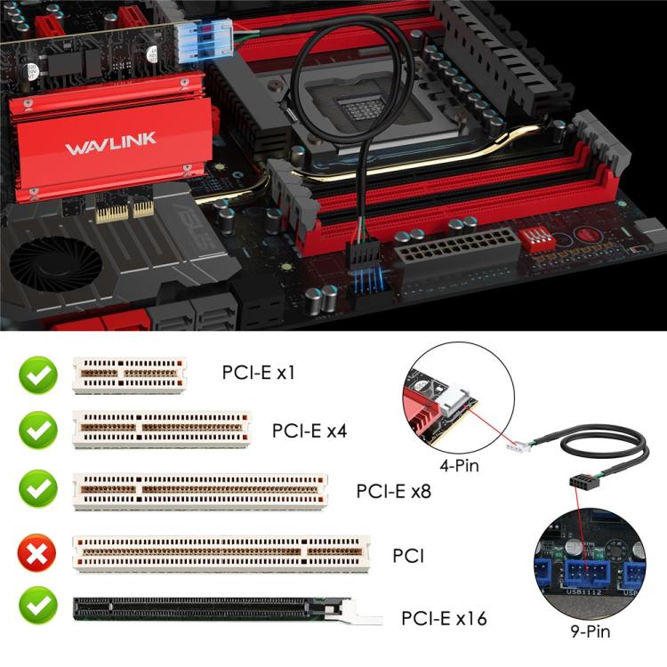 WAVLINK WN685BE3-B BE8800 2.4GHz 5GHz 6GHz WiFi 7 Tri-Band PCI-E Wireless Network Card - USB Network Adapter by WAVLINK | Online Shopping UK | buy2fix