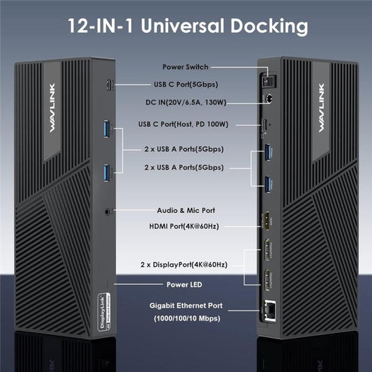 WAVLINK UG69PD24 12-in-1 PD 100W Charging Displaylink Docking Station For Thunderbolt 4 / 3(EU Plug) -  by WAVLINK | Online Shopping UK | buy2fix
