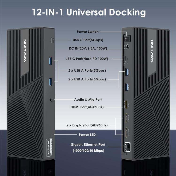 WAVLINK UG69PD24 12-in-1 PD 100W Charging Displaylink Docking Station For Thunderbolt 4 / 3(UK Plug) -  by WAVLINK | Online Shopping UK | buy2fix