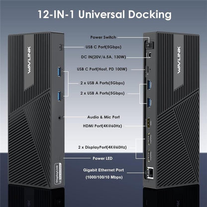 WAVLINK UG69PD24 12-in-1 PD 100W Charging Displaylink Docking Station For Thunderbolt 4 / 3(UK Plug) -  by WAVLINK | Online Shopping UK | buy2fix
