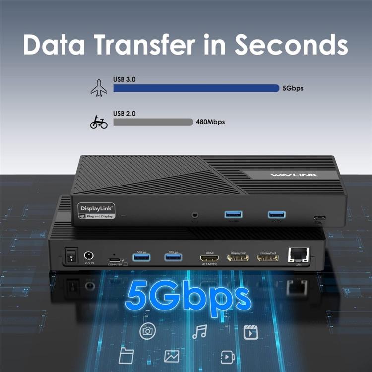 WAVLINK UG69PD24 12-in-1 PD 100W Charging Displaylink Docking Station For Thunderbolt 4 / 3(US Plug) -  by WAVLINK | Online Shopping UK | buy2fix