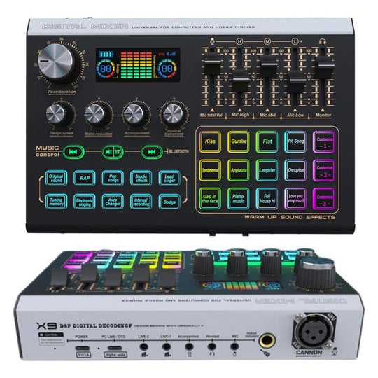 X9 48V Phantom Power Bluetooth Audio Mixer 4-Channel USB Sound Card Voice Changer