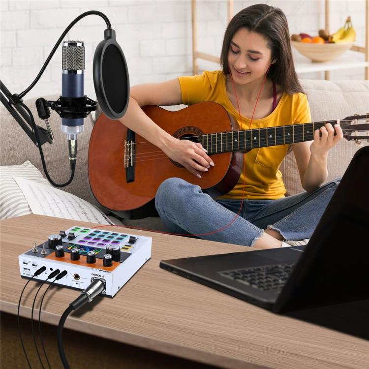C200 For Live Streaming / Singing Sound Card Audio Mixer Bluetooth Adjustable Mixing Console(White) - Live Sound Effects Processors by buy2fix | Online Shopping UK | buy2fix