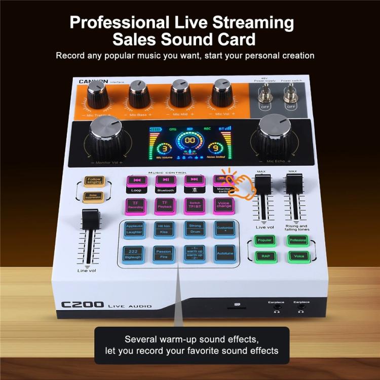 C200 For Live Streaming / Singing Sound Card Audio Mixer Bluetooth Adjustable Mixing Console(White) - Live Sound Effects Processors by buy2fix | Online Shopping UK | buy2fix