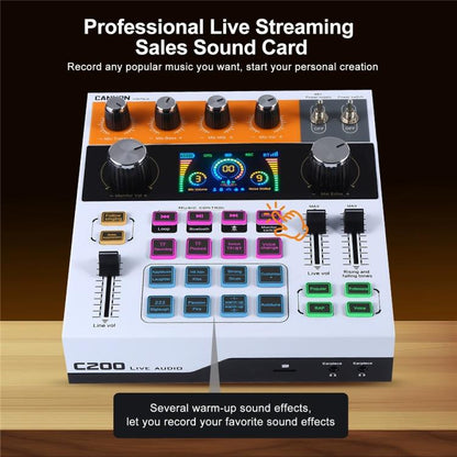 C200 For Live Streaming / Singing Sound Card Audio Mixer Bluetooth Adjustable Mixing Console(White) - Live Sound Effects Processors by buy2fix | Online Shopping UK | buy2fix