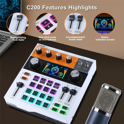 C200 For Live Streaming / Singing Sound Card Audio Mixer Bluetooth Adjustable Mixing Console(Black) - Live Sound Effects Processors by buy2fix | Online Shopping UK | buy2fix
