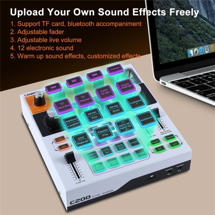 C200 For Live Streaming / Singing Sound Card Audio Mixer Bluetooth Adjustable Mixing Console(White) - Live Sound Effects Processors by buy2fix | Online Shopping UK | buy2fix