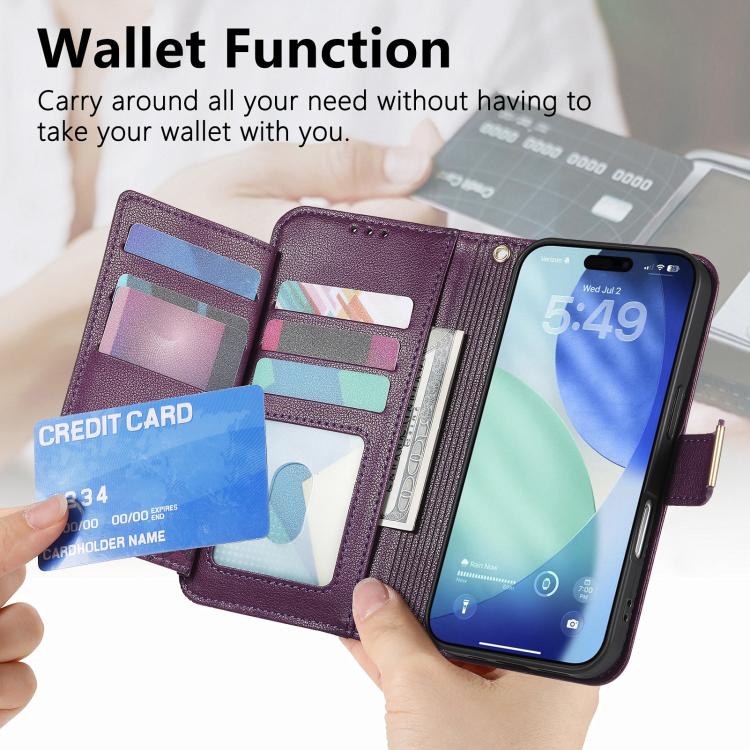 For iPhone Air Flowers Leaves Zipper Wallet Leather Phone Case with Strap(Purple) - iPhone Air Cases by buy2fix | Online Shopping UK | buy2fix