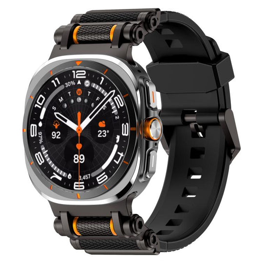 For Galaxy Watch Ultra2 2026 / 2025 / 1 2024 Metal Watch Connector Silicone Watch Band(Black Black)