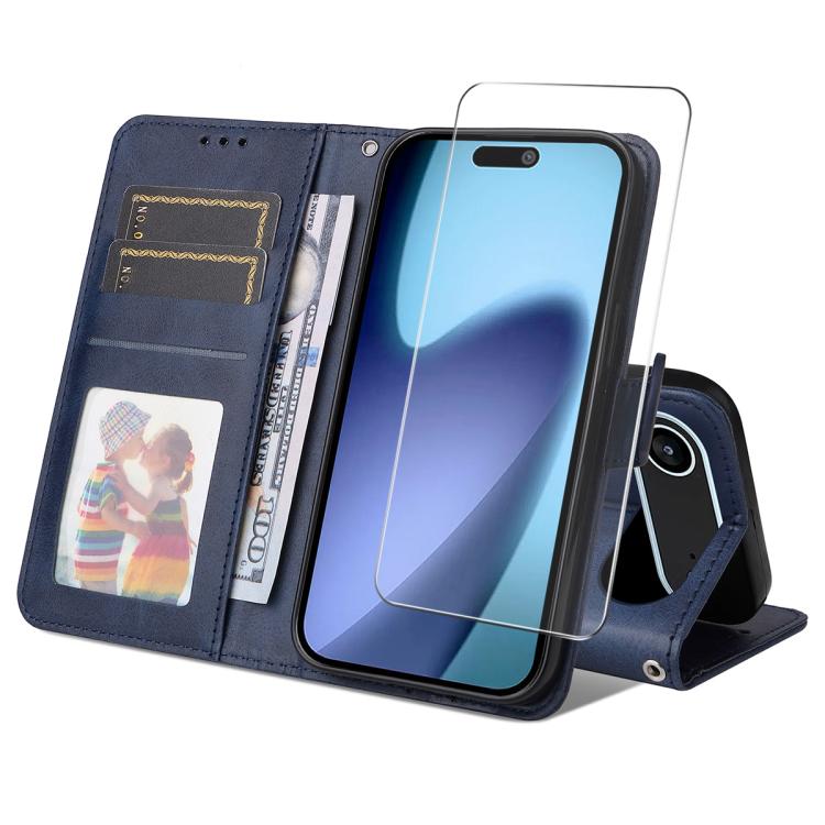 For iPhone Air ENKAY Card Wallet Calf Texture Leather Phone Case with Thickened Glue No White Edge Film(Blue) - iPhone Air Cases by ENKAY | Online Shopping UK | buy2fix