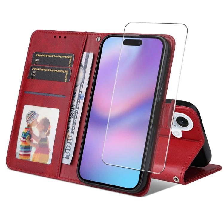 For iPhone 16 ENKAY Card Wallet Calf Texture Leather Phone Case with Thickened Glue No White Edge Film(Red) - iPhone 16 Cases by ENKAY | Online Shopping UK | buy2fix