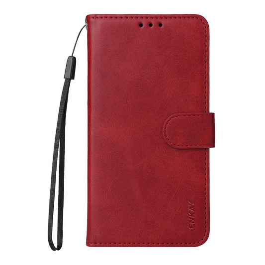 For iPhone 16 ENKAY Card Wallet Calf Texture Leather Phone Case with Thickened Glue No White Edge Film(Red) - iPhone 16 Cases by ENKAY | Online Shopping UK | buy2fix