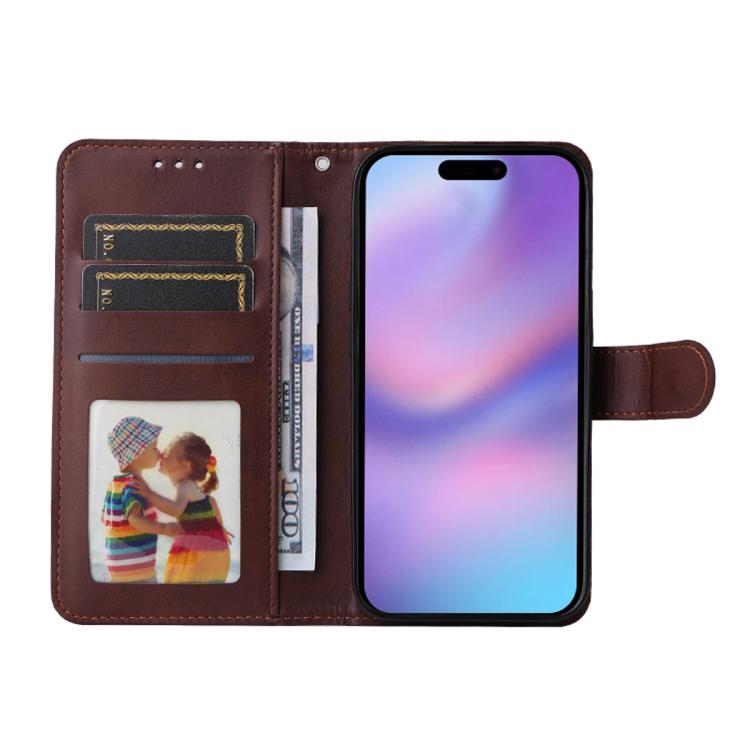 For iPhone 16 ENKAY Card Wallet Calf Texture Leather Phone Case with Thickened Glue No White Edge Film(Brown) - iPhone 16 Cases by ENKAY | Online Shopping UK | buy2fix