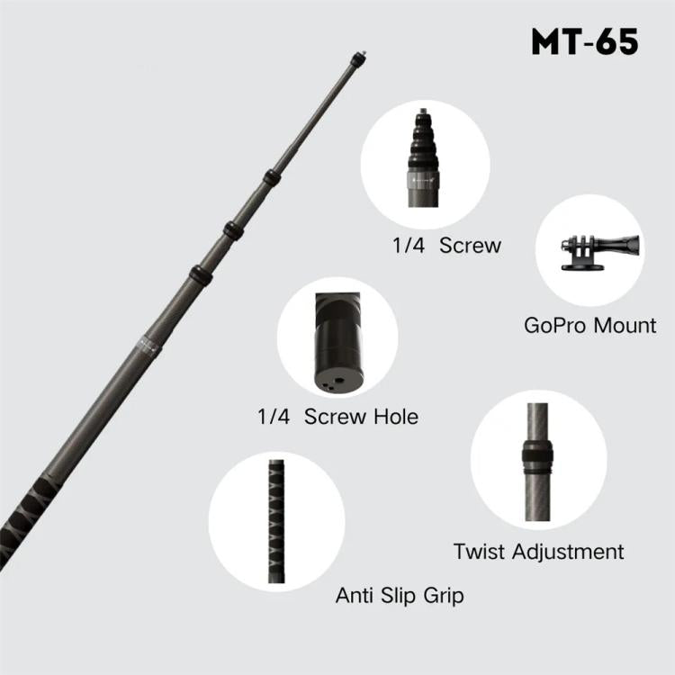 JMARY MT-65 For Action Cameras 3m Carbon Fiber Selfie Stick Monopod 5 Section Extension Pole - Extendable Pole by Jmary | Online Shopping UK | buy2fix