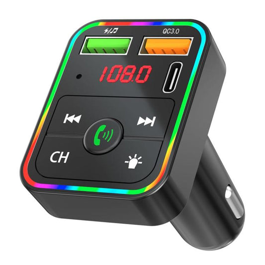 PDF2 With Ambient Light Fast Charger FM Transmitter Bluetooth Hands Free Call MP3 Player - Bluetooth Car Kits by buy2fix | Online Shopping UK | buy2fix