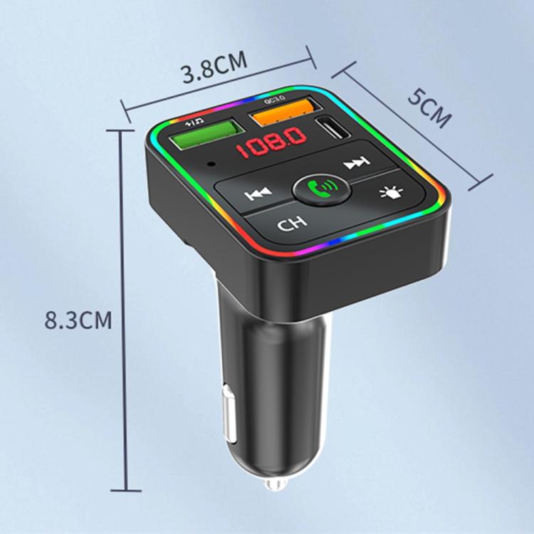 PDF2 With Ambient Light Fast Charger FM Transmitter Bluetooth Hands Free Call MP3 Player - Bluetooth Car Kits by buy2fix | Online Shopping UK | buy2fix