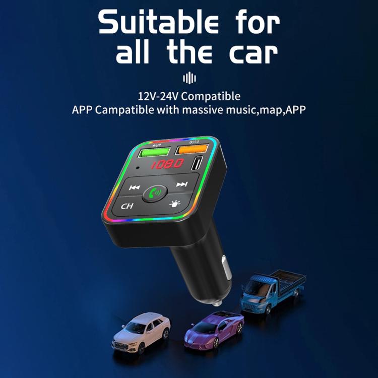 PDF2 With Ambient Light Fast Charger FM Transmitter Bluetooth Hands Free Call MP3 Player - Bluetooth Car Kits by buy2fix | Online Shopping UK | buy2fix